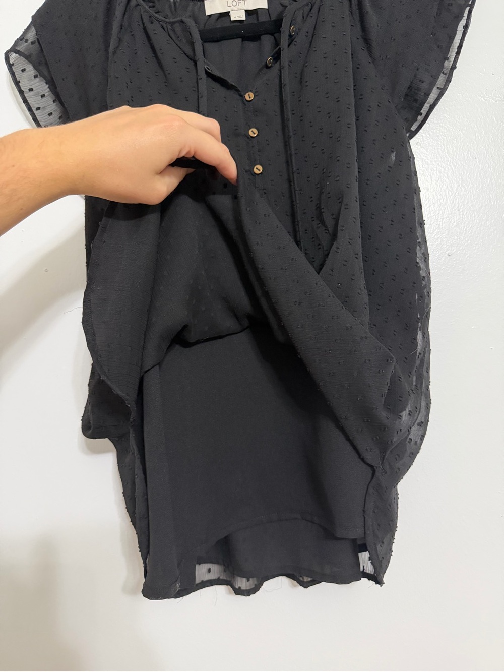 LOFT Black Swiss Dot Tie-Detail Blouse - Size M - Picture 4 of 4